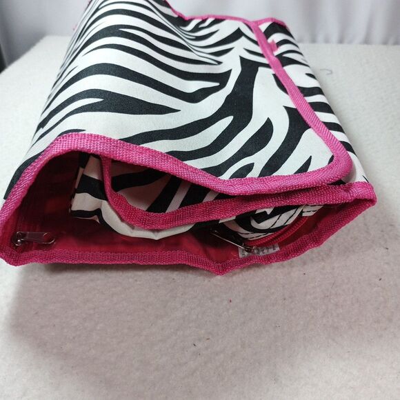 Women’s Hanging Toiletry Travel Bag Zebra Stripe Pink Interior Organizer - Picture 14 of 16
